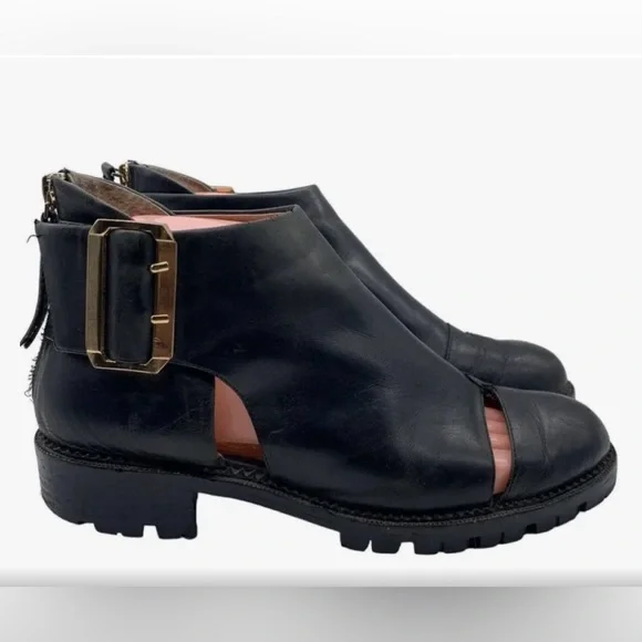 Jeffrey Campbell Great Moments Cut-Out Ankle Black Leather Booties - Picture 2 of 11